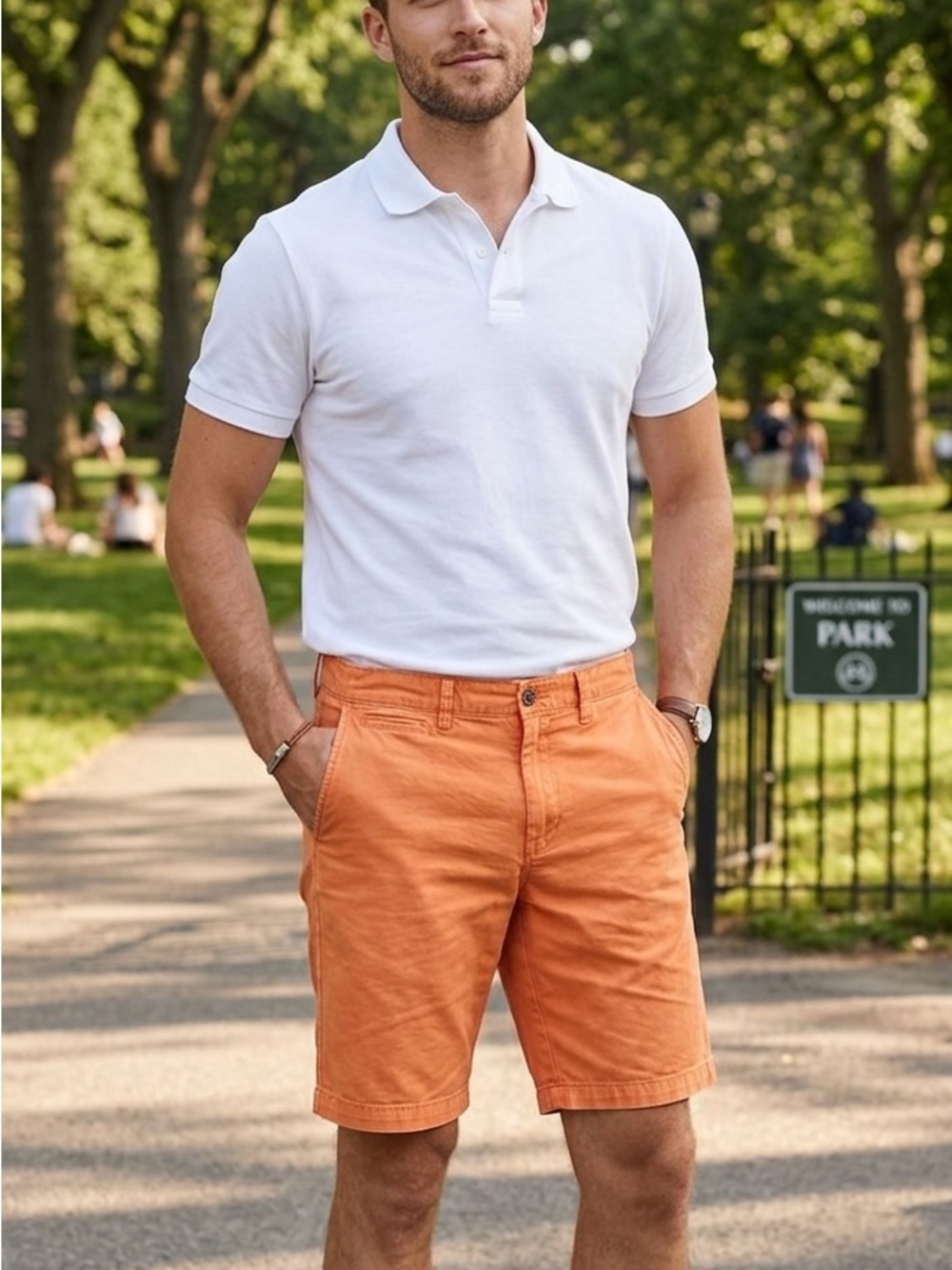GAP Lived In Chino Shorts Flat Front Bright Orange 10” inseam Summer Men’s 34